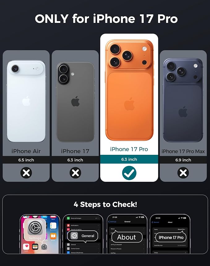 Goton 3 in 1 for iPhone 17 Pro Case with Privacy Screen Protector Blue | Glass Camera Lens Protector,Compatible for MagSafe,Invisible Kickstand, Shockproof Phone Cover for iPhone 17Pro - Image 2