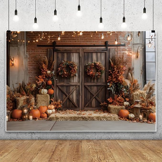 5x3ft Fall Thanksgiving Backdrop Pumpkins Autumn Harvest Pumpkins Barn Photography Background Hay Maple Leaves Birthday Party Decorations Banner Photo Booth Props by Leowefowa