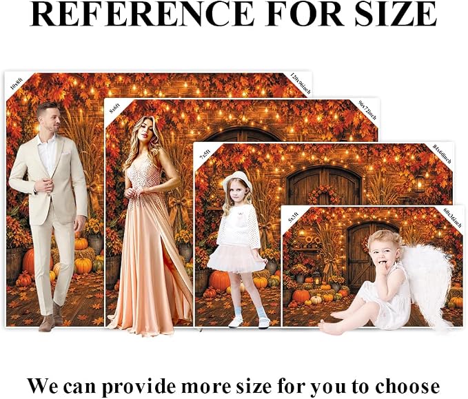 Rustic Barn Wooden Door Fall Backdrop 12x8ft Brick Wall Maple Leaf String Light Thanksgiving Background Pumpkin Sunflower Haystack Harvest Autumn Famliy Party Decorations Vinyl - Image 7
