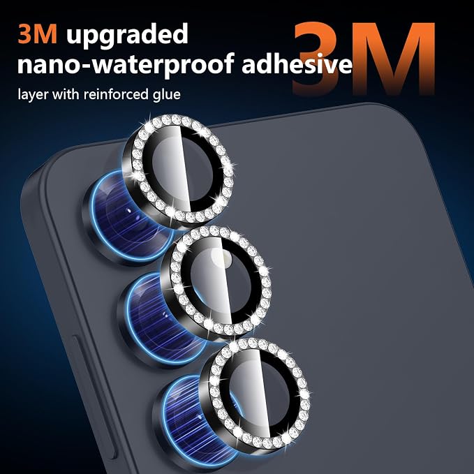 for Samsung Galaxy S25 Camera Lens Protector, Individual Metal Ring Tempered Glass Lens Cover, [Strong Adsorption] Scratch Resistant Ultra-Thin HD Clear Lens Cover, 1 Set-Black Diamond - Image 4