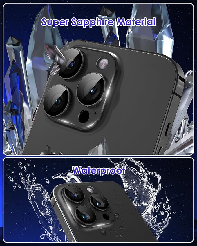 Compatible for iPhone 15 Pro/iPhone 15 Pro Max Camera Lens Protector [Full Coverage Metal] 9H Tempered Glass Screen Camera Cover Titanium Black - Image 3
