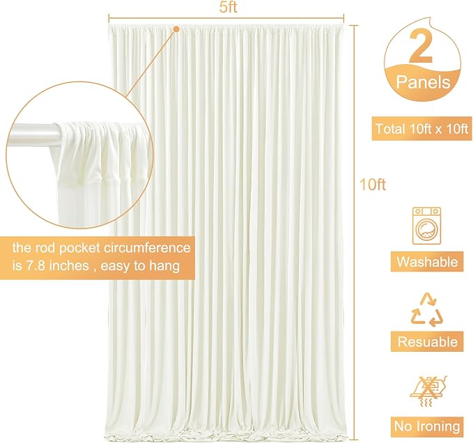 10x10 Ivory Backdrop Curtain for Wedding Parties Wrinkle Free Ivory Photo Curtains Backdrop Drapes Fabric Decoration for Baby Shower Photoshoot 5ft x 10ft,2 Panels - Image 7