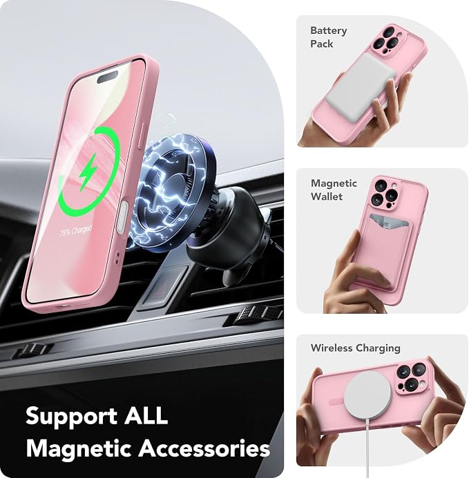 CAPRARO for iPhone 16 Pro Max Case, Compatible with MagSafe | Upgraded [Full Camera Protection] Protective Translucent Matte Women Girl Magnetic Phone Case Cover, Peach Pink - Image 3