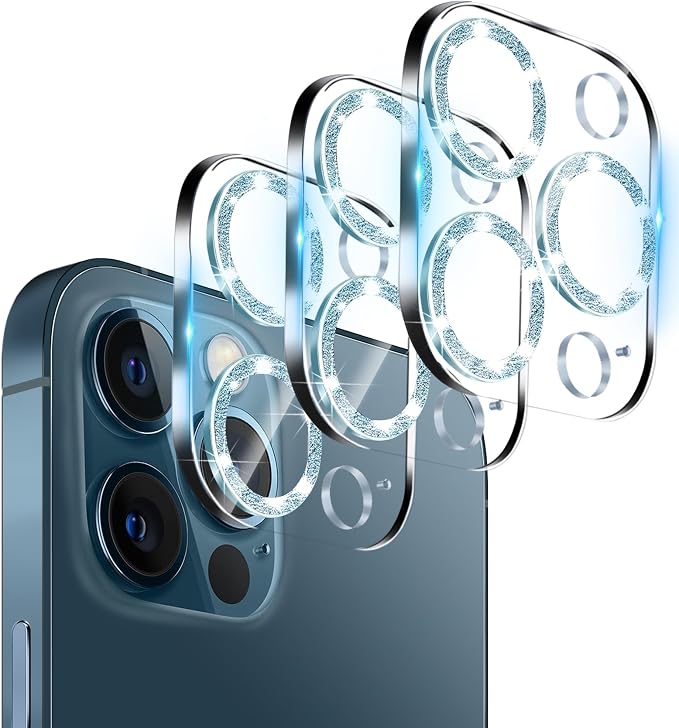Dengduoduo 3 Pack Tempered Glass Camera Lens Protector for iPhone 12 Pro 6.1", Bling Glitter Sparkle, Ultra HD, 9H Hardness, Anti-Scratch, Case Friendly, Easy to Install [No Affect on Night Shots] by Dengduoduo