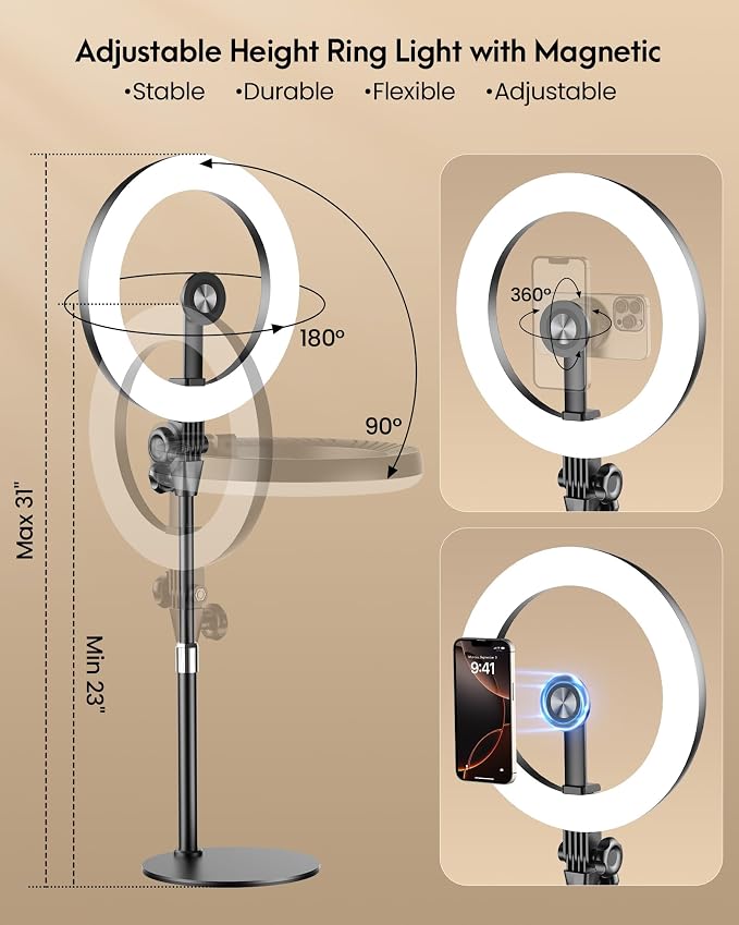 Upgrade 10.5" Ring Light for Desk with Magnetic Phone Holder for Computer | 30 Light Modes, Zoom Lighting for Computer, Desk Light for Video Conference, Circle Light for Video Recording, Streaming - Image 7