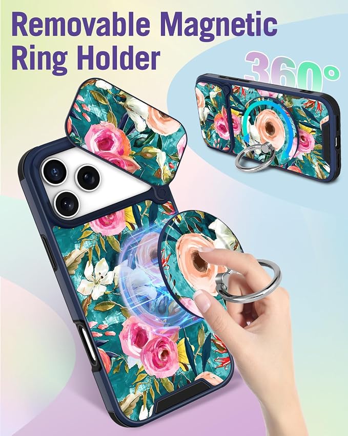 Buleens for iPhone 17 Pro Max Case 6.9 Inch - with Ring Stand & Camera Cover Aesthetic Cute Designed Women Girls Girly Pretty Flowers Kawaii Phone Case for iPhone 17 Pro Max Compatible with Magsafe - Image 5