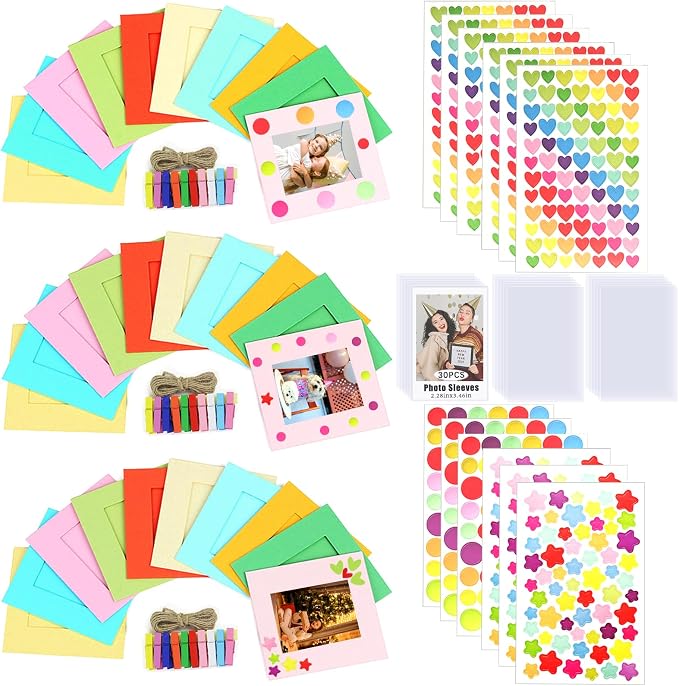 30pcs Paper Picture Frames for Instax Mini Film 2x3 Wall Hanging Kit | 2x3" Photos Wall Ornament Frames with Clips/String/DIY Stickers/Photo Protectors, for Fujifilm Mini/Polaroid/Kodak/Lomo/Kpop by Unknown
