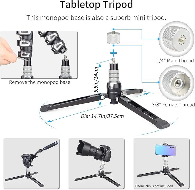 Professional Video Monopod Kit-INNOREL VM70K Including CNC Aluminum Fluid Head, Removable Tripod Base and Flexible Monopod Stand for DSLR,Telescopic,Camera,Camcorders (VM70K) - Image 6