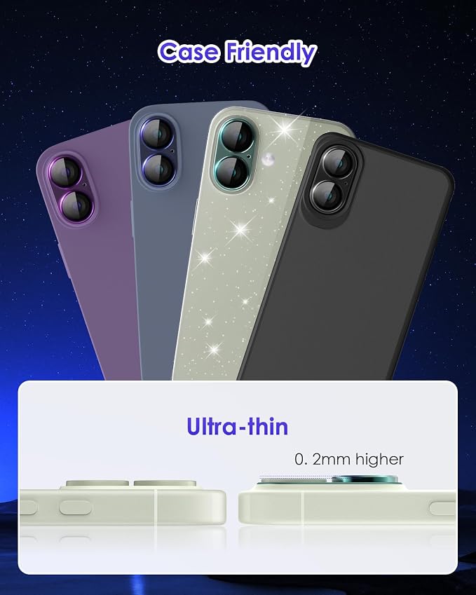 Compatible for iPhone 17 /iPhone 16 /iPhone 16 Plus Camera Lens Protector Metal Plus Aluminium Alloy Ring 9H Tempered Glass Screen Case Friendly Camera Cover Blue - Image 7