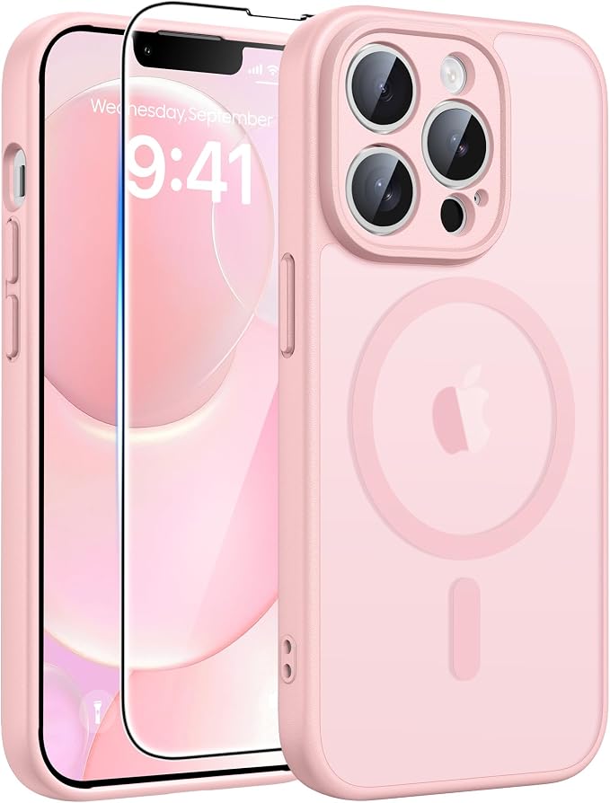 FNTCASE for iPhone 13 Pro Case, Fit for Magsafe, Screen Protector | Full Camera Protection, Translucent Matte, 14FT Military Grade Drop Proof, Shockproof Protective Phone Cover, Light Pink by FNTCASE