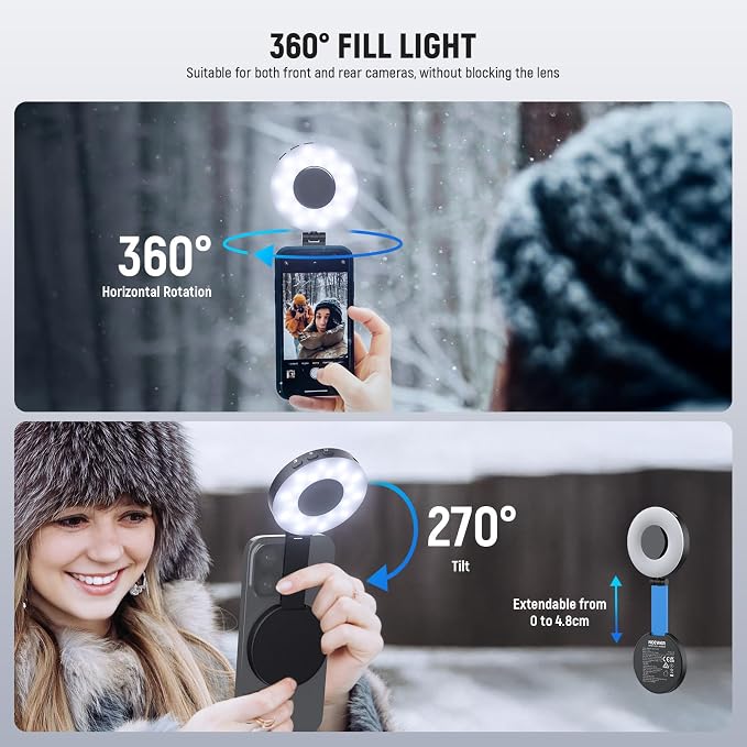 NEEWER ENTRY LEVEL VERSION Magnetic Selfie Light Compatible with MagSafe iPhone, 4 Mode CRI95+ 914lx 1.5W Plastic Folding Small LED Phone Fill Ring Lighting for Recording Makeup Video Conference,NL40R - Image 4