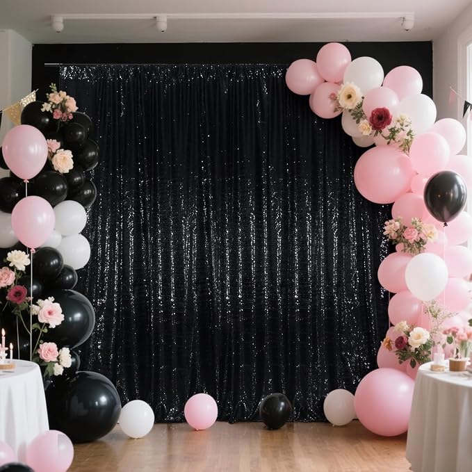SquarePie 20x10ft Black Sequin Backdrop, High Density Non-Transparent Glitter Curtain for Photography, Birthday, Wedding Party Decorations, Thick Solid Background with 4" Rod Pocket, 1 Panel - Image 5