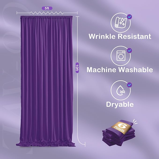 30ftx10ft Purple Backdrop Curtains for Party Background, Wrinkle Free Purple Photo Backdrop Drapes 6 Panels Back Drop Cloth for Wedding Birthday Photography Baby Shower Decor - Image 7