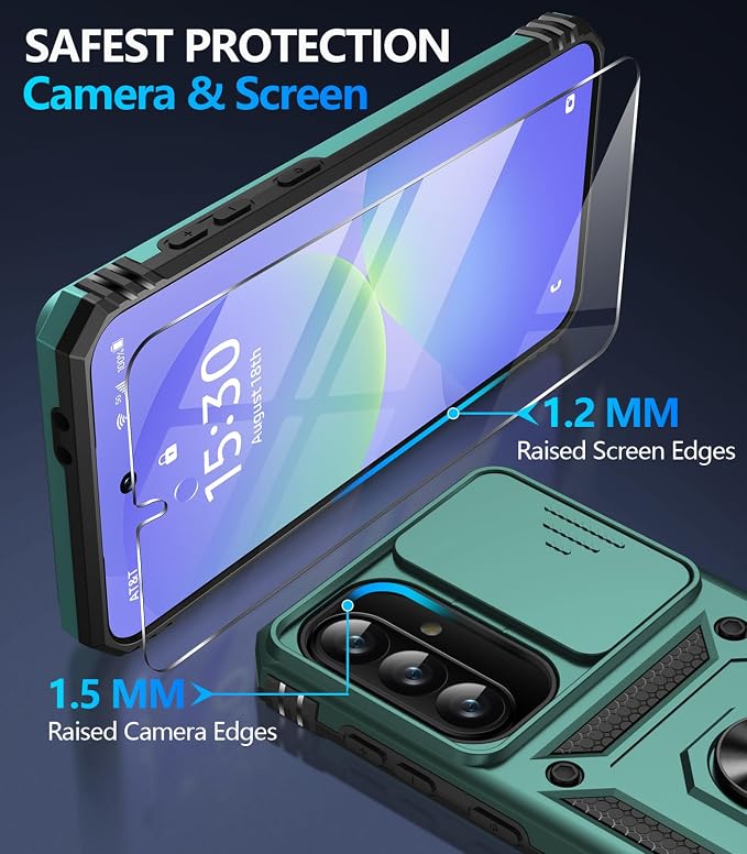 Taisairu for Samsung Galaxy A37 Case/A36 Case with Screen Protector & Slide Camera Lens Cover, Built-in Ring Stand Shockproof Protective Case for Samsung A37 5G Case/Samsung A36 5G Case (Green) - Image 7