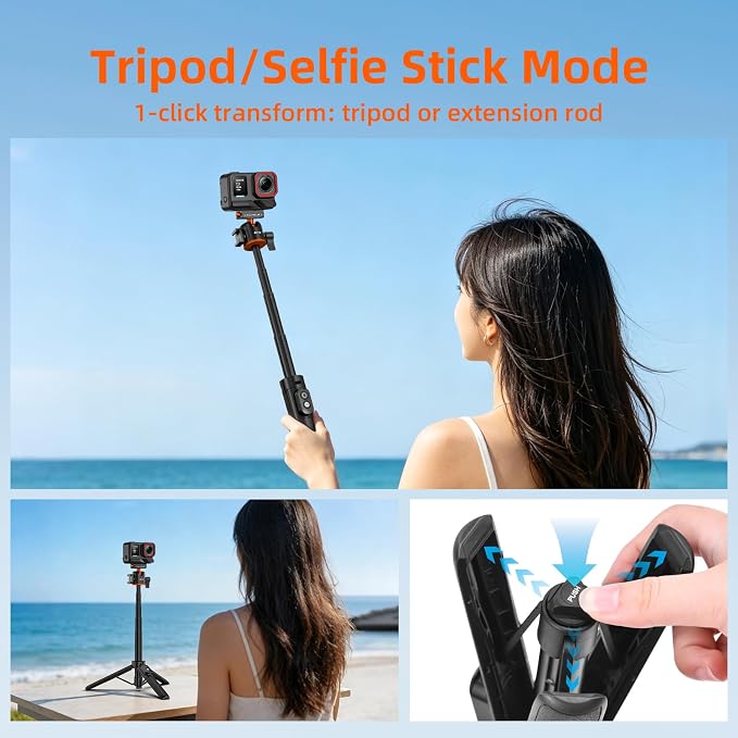 BRDRC Tripod for Insta360 X5 ACE Pro 2, 21” Selfie Stick Quick Release Extension Rod Mini Table Desk Portable Handle Grip Stand with Remote Controller for Insta 360 X5 X4 Air, ACE Pro 2 Accessories - Image 3