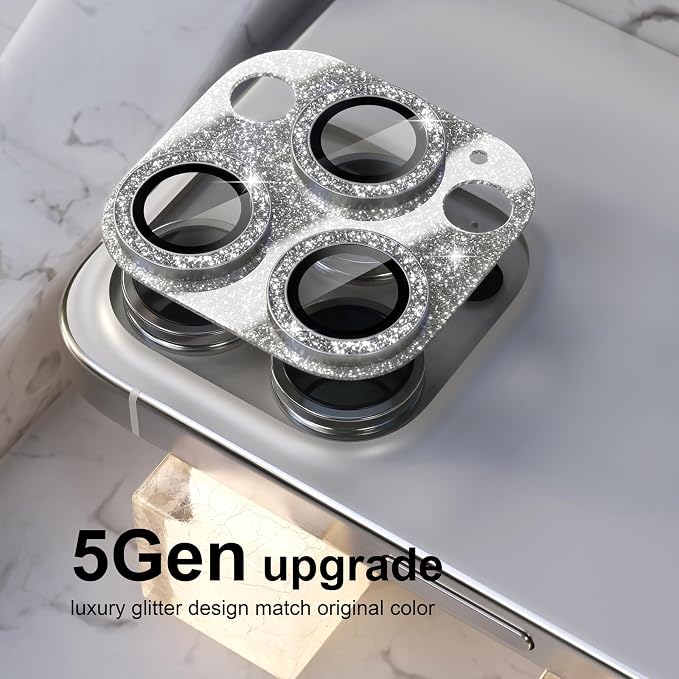Choiche for iPhone 16 Pro/iPhone 16 Pro Max Camera Lens Protector | Bling Camera Cover with 9H Tempered Glass Lens Screen Protector Metal Ring Decoration Accessories (Glitter-Titanium Natural) - Image 7