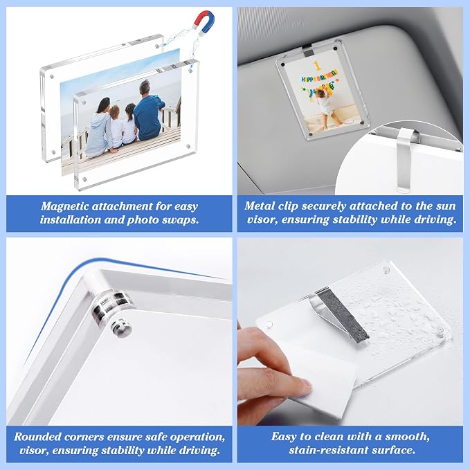 1797 Car Visor Clip Photo Holders 2 Pack, Cute Personalized Gifts for Her Him Mom Dad Wife Husband Girlfriend Boyfriend, Magnetic Picture Frame fit Polaroid & Wallet Photos 3.5 x 2.4 inch - Image 3