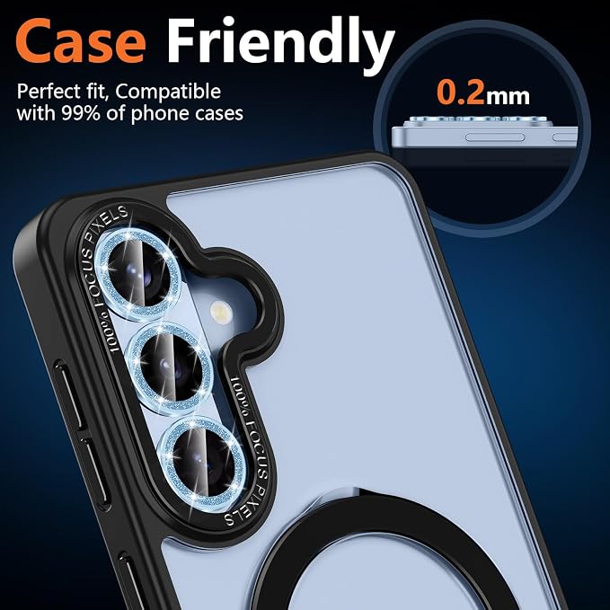for Samsung Galaxy S26 Plus Camera Lens Protector, Individual Metal Ring Tempered Glass Lens Cover, [Strong Adsorption] Scratch Resistant Ultra-Thin HD Clear Lens Cover, 1 Set-Blue Sparkly - Image 6
