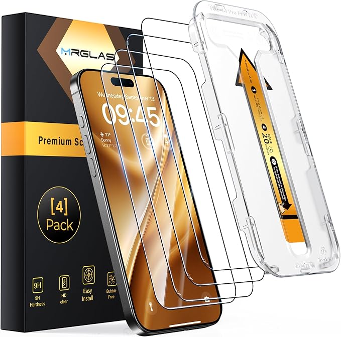MRGLAS 【Upgraded TOP 9H+ Armor】 4-Pack for iPhone 16 Pro Screen Protector | [NO.1 Military Grade Shatterproof] [Auto Alignment Kit] Tempered Glass for 16 Pro 6.3" Longest Durable [Case-Friendly] by MRGLAS