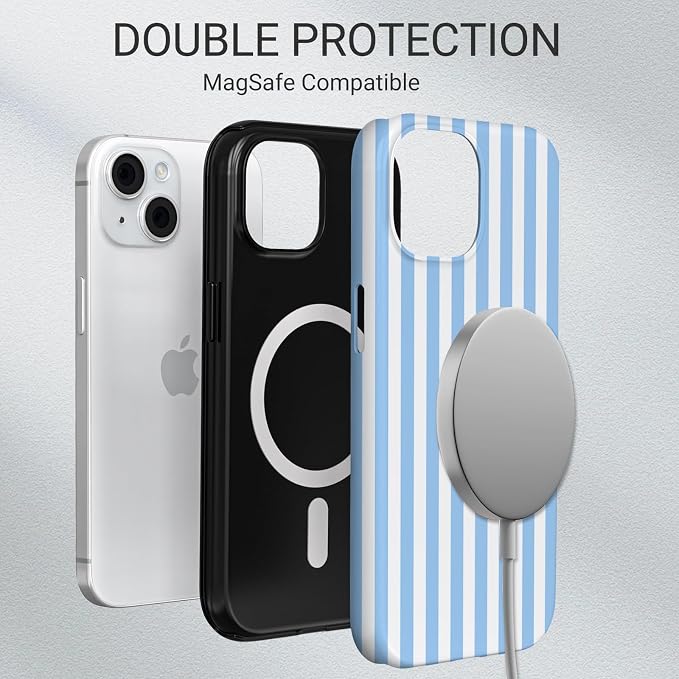 TPU Phone Case for iPhone 14, MagSafe Wireless Charging Compatible, Shockproof Slim Fit Protective Cover with Anti-Yellowing & Raised Camera Protection (Blue Stripe, iPhone 14) - Image 6