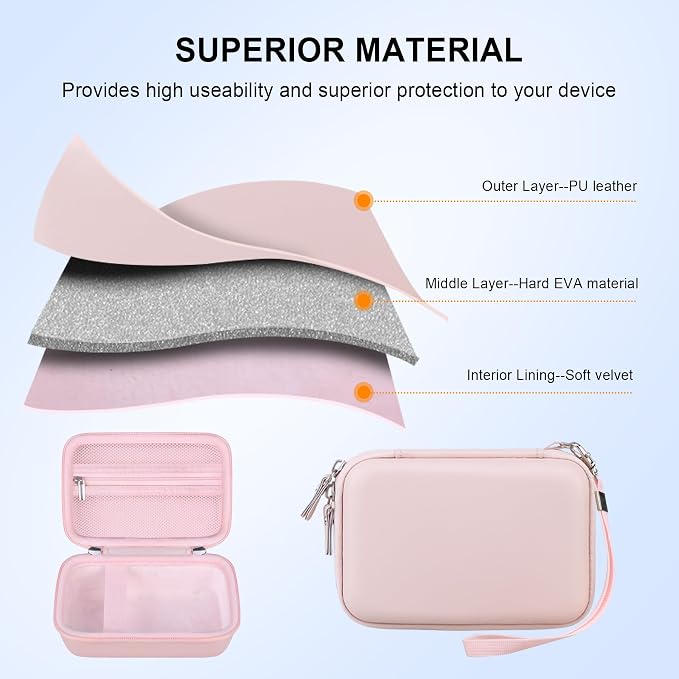 Elonbo Carrying Case for KODAK Mini 2 Retro 2x3 Portable Photo Printer | Bluetooth Smartphone Instant Color Printer Hard Travel Protective Bag, Mesh Pocket fits Cartridge Photo Paper Sheets, Pink - Image 6
