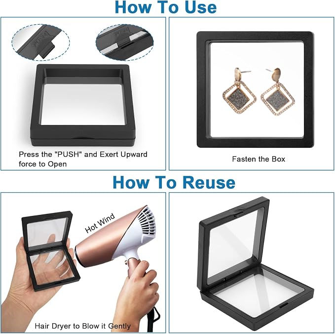 Linkstyle 10PCS 3D Floating Frame Display Stand, Transparent PE Floating Display Case, Challenge Coins Specimen Medallions Jewelry Storage Box Suspension Frame - Image 6