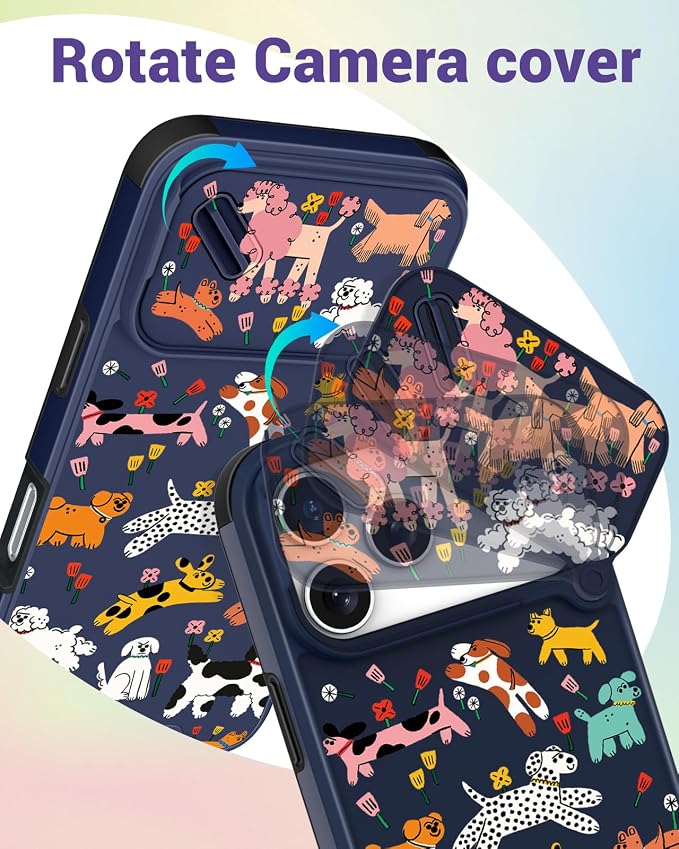 Buleens for iPhone 17 Pro Case 6.3 Inch - with Ring Stand & Camera Cover Aesthetic Cute Designed for Women Girls Girly Cartoon Kawaii Dogs Phone Case for iPhone 17 Pro Compatible with Magsafe - Image 3