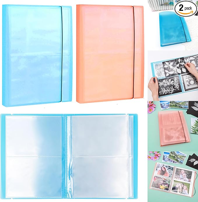 2 Pack Large Sticker Photo Storage Album, Stamp & Cutting Dies Storage Book Organizer Folder for Cards Storage DIY Scrapbooking Card Making Supplies 20 Pages 80 Pockets/Pack (Blue + Orange) by CYFUNDESIGN