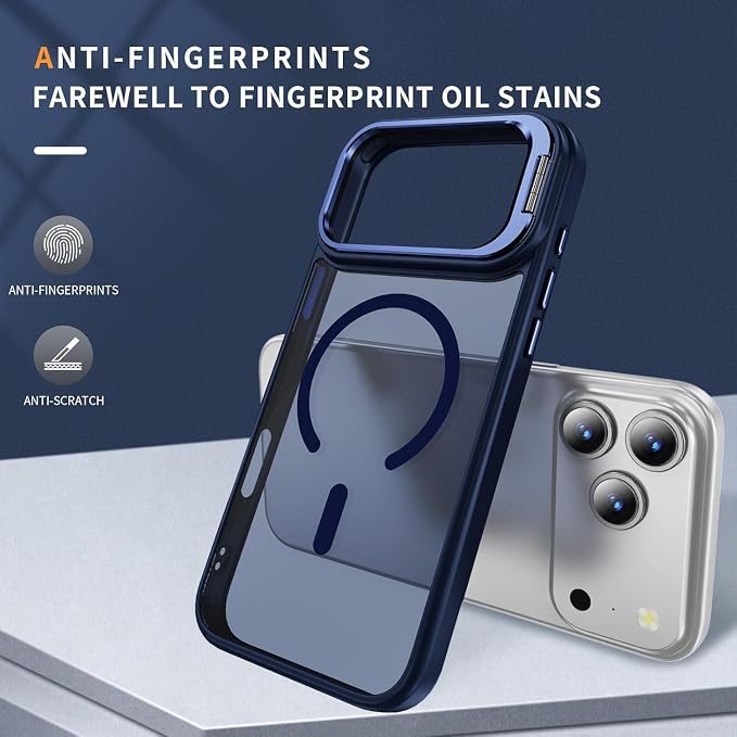 for iPhone 17 Pro Case,Magnetic iPhone 17Pro Phone Case with Screen Protector [Compatible with MagSafe] Built-in Stash Stand,Translucent Matte Shockproof Cover-Deep Blue - Image 3