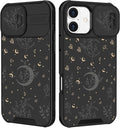 for iPhone 16 Case - Women Cute Phone Cover Girly Pretty Fancy Unique Aesthetic Design Slide Camera Cover Protective Case for Apple for iPhone 16,Black Moon Stars by Goocrux