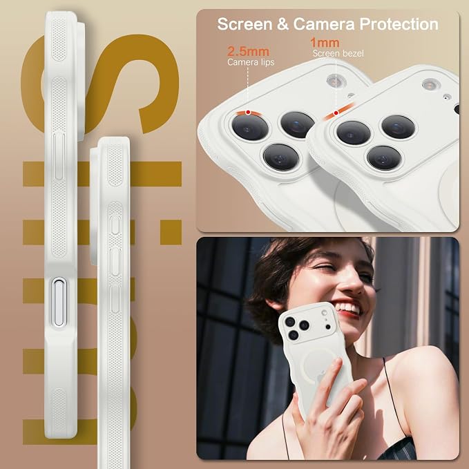 BENTOBEN Magnetic for iPhone 17 Pro Case, Cute Wavy [Full Camera Protection][Compatible with MagSafe] Matte Anti-Slip Bumper Women Girls Boys Protective Cover for 17 Pro 6.3", Grey White - Image 2