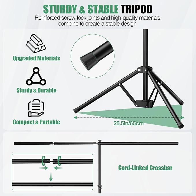 Black Background Backdrop Kit 5x7 ft with Foldable T-Shaped Stand | Portable Black Background with 5 Clamps, Carrying Bag for Parties, Streaming, Photography, Zoom, Gaming, Video Studio - Image 5