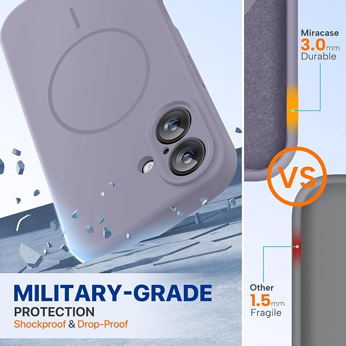 miracase Magnetic for iPhone 16 Plus Case, [Soft Anti-Scratch Microfiber Lining], Compatible with MagSafe, Liquid Silicone Shockproof Drop Protection Phone Case for 16 Plus,Lavender Gray - Image 3