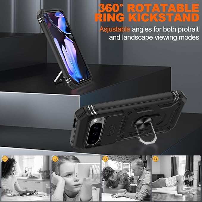 Gritup for Pixel 9/9 Pro Case Military-Grade Shockproof with Kickstand | with 2 PCS Screen Protector, Slide Camera Cover, Heavy Duty Outdoor Protection Funda para Google 9/9 Pro Cover, Black - Image 8