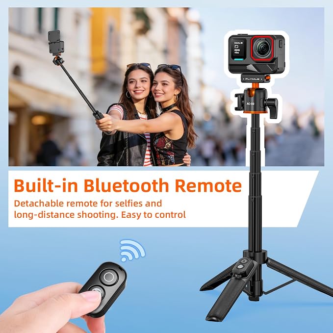 BRDRC Tripod for Insta360 X5 ACE Pro 2, 21” Selfie Stick Quick Release Extension Rod Mini Table Desk Portable Handle Grip Stand with Remote Controller for Insta 360 X5 X4 Air, ACE Pro 2 Accessories - Image 2