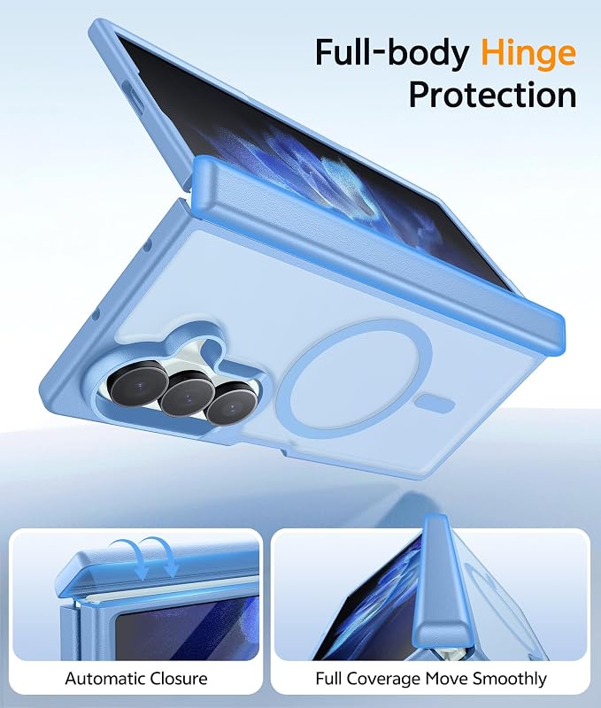 FNTCASE for Samsung Galaxy Z Fold 7 Case, Hinge Protection, Fit for Magsafe | with Screen Protector, Translucent Matte Magnetic Back, 18FT Military Grade Drop Proof, Protective Phone Cover, Light Blue - Image 3