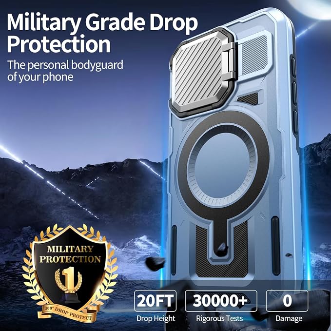 Camera Stand Case for iPhone 16 Pro, [Compatible with MagSafe] [Lens Cover] 2024 Version Military Grade Protective Soft Case for iPhone 16 Pro 6.3 inch Men Women, Blue - Image 4