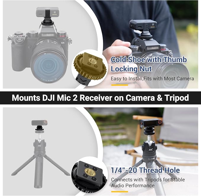 JJC Cold Shoe Mount Adapter for DJI Mic 2, Fits Canon Nikon Sony Cameras | with 1/4" Tripod Screw Hole, Portable & Lightweight, Ideal for Vlogging & Video Recording, Accessories for DJI Mic 2 - Image 2