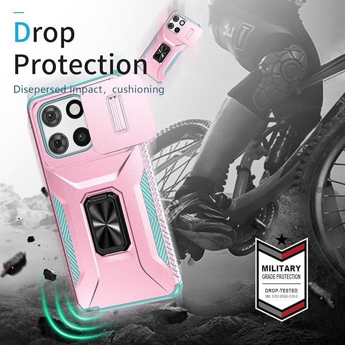 for Moto G Stylus 2025 Case,with Sliding Camera Lens Cover,HD Screen Protector,360° Rotating Kickstand, Military-Grade Shockproof Protective Cover for Motorola G Stylus 5G 2025,Pink+Turquoise - Image 6