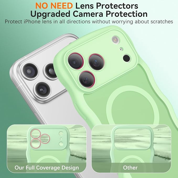 BENTOBEN Magnetic for iPhone 17 Pro Max Case, Cute Wavy [Full Camera Protection][Compatible with MagSafe] Matte Anti-Slip Bumper Women Men Boys Protective Cover for 17 ProMax 6.9",Matcha Green - Image 4
