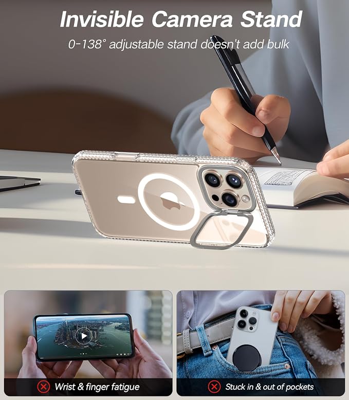 VOFATA [Upgraded] for iPhone 16 Pro Max Case with Camera Cover Stand [Fit for MagSafe][9H Camera Lens Protector] Mil-Grade Protection Transparent Magnetic iPhone 16 Pro Max Phone Case, Clear - Image 3