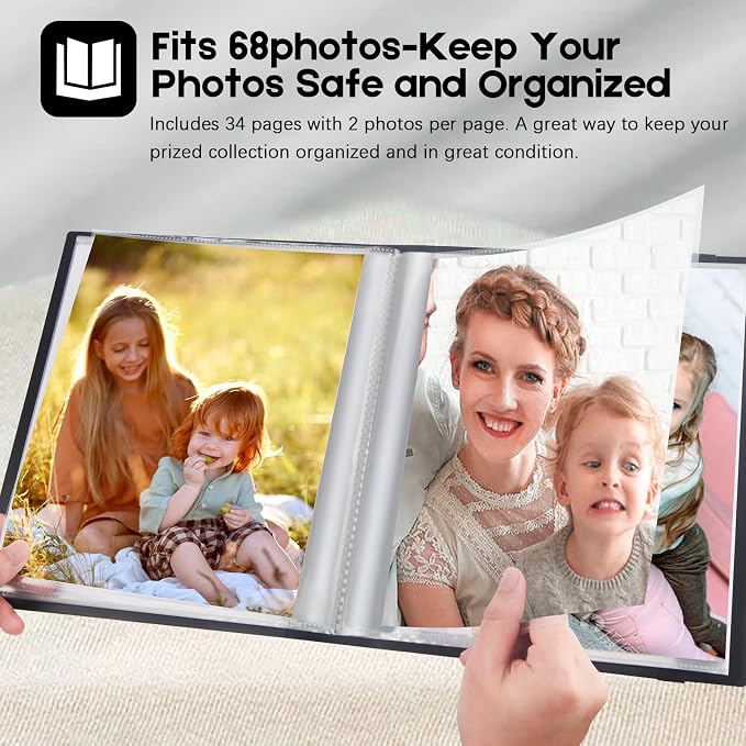 Aevdor 8x10 Photo Album and Art Portfolio, Holds 68 Photos, Black | Lightweight Plastic Cover, Elastic Closure, Clear Pockets for Photos, Artwork, Portraits, Certificates & Sketches - Image 8