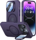 VOFATA for iPhone 14 Plus Case with Camera Cover Stand [Built-in 9H Camera Lens Protector][Fit for Magsafe] Military Grade Shockproof Translucent Matte Magnetic Phone Case 6.7",Purple by VOFATA