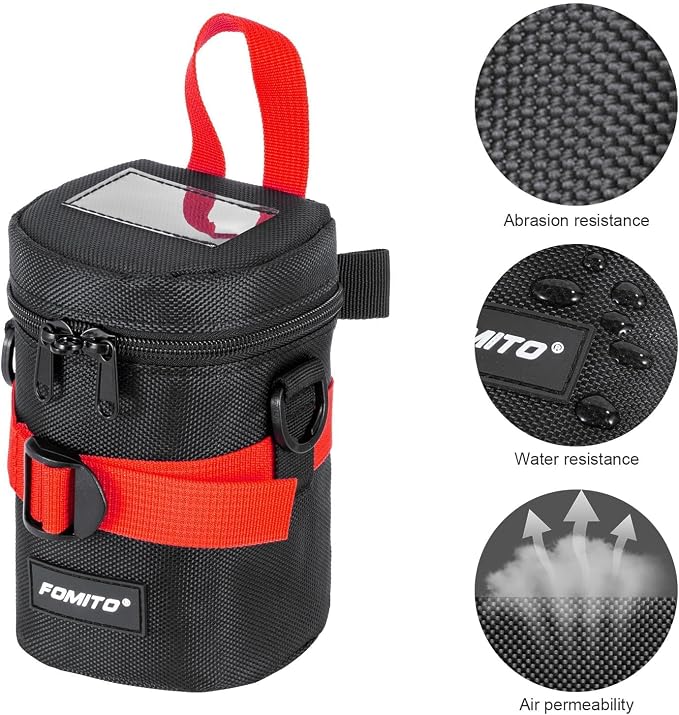 FOMITO M Size Water-Resistant Camera Lens Pouch Bag - Shockproof Protective Case with Mesh Pocket, Compatible with Canon EF-S 17-55mm, Nikon AF-S 18-200mm, Fujifilm XF 56mm & Lenses Under 3.94"x6.1" - Image 2