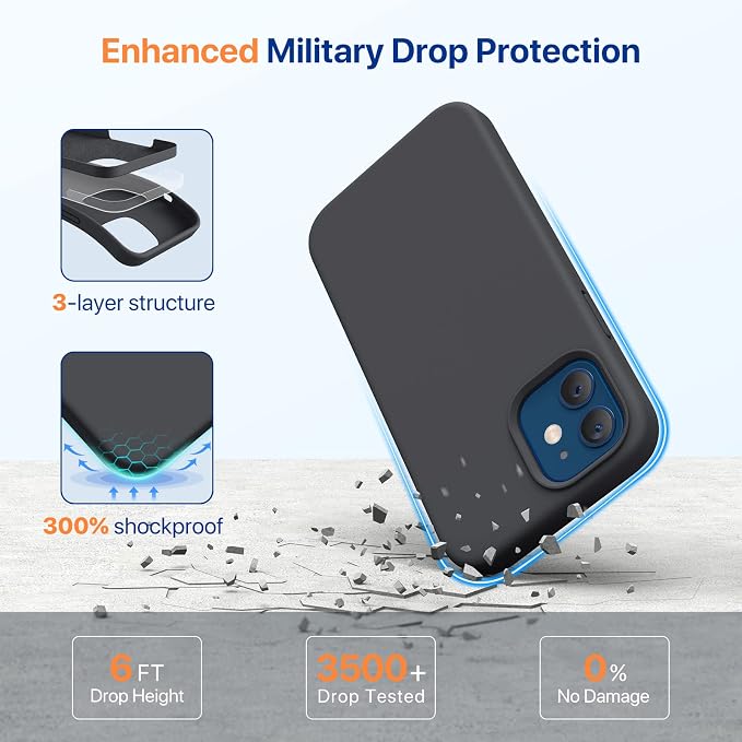 Miracase Silicone for iPhone 12 Case and iPhone 12 Pro Case, Black | Liquid Silicone Gel Rubber Shockproof Drop Protection Phone Case for iPhone 12/12 Pro 6.1 inch - Image 4