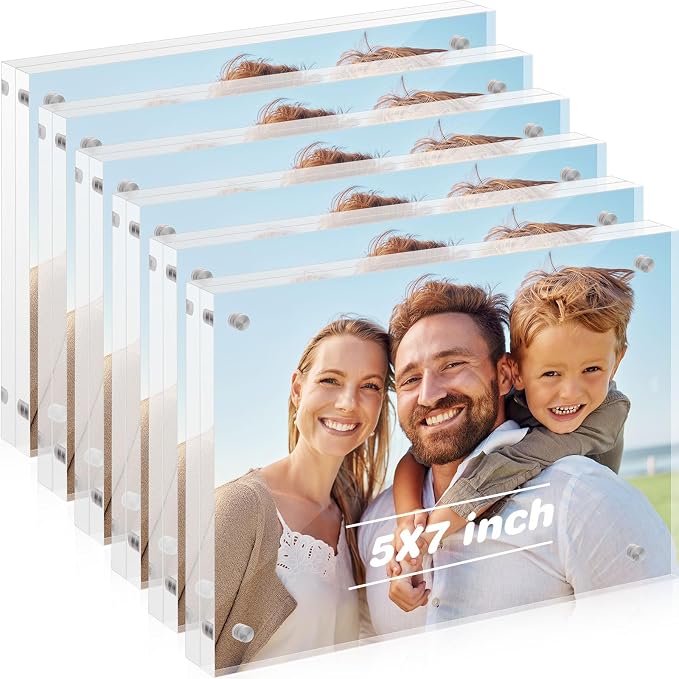 Kigley 6 Pcs 5 x 7 Inch Acrylic Picture Frames, Clear Acrylic Photo Business Card Frame Desktop Display Double Sided Wallet Size Frame Freestanding Frames for Film Photos Cards Stamp - Image 8