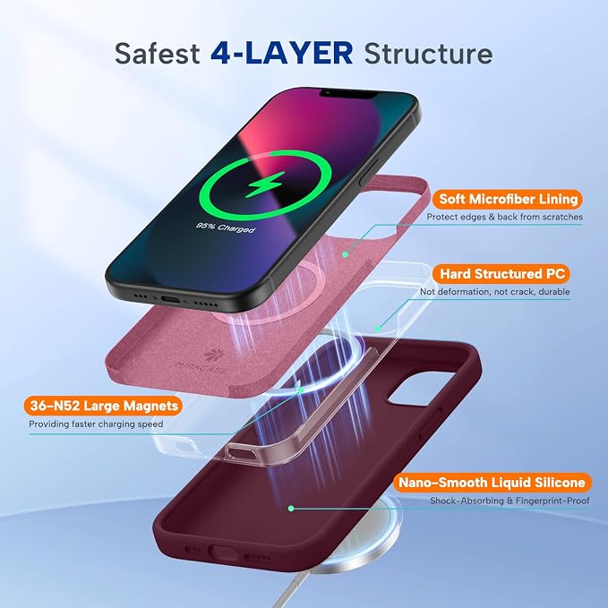 Miracase Silicone for iPhone 13 Case, Wine Red | Soft Anti-Scratch Microfiber Lining, Premium Silicone Cover Shockproof Drop Protection Phone Case for 13 - Image 3