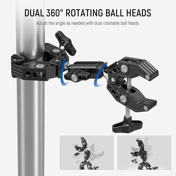 NEEWER Double Super Clamp Camera Mount with Magic Arm, Cold Shoes | For Desk, Studio Light Stand Holder, Photography Reflector, Flag, Cross Bars, Motorcycle, Umbrella, Pole Stick Accessories - Image 4