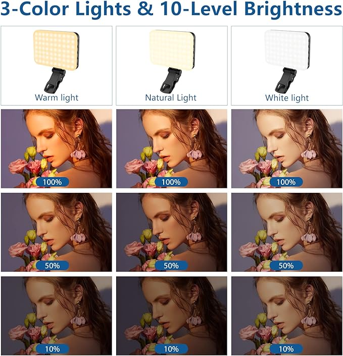60 LED Portable Selfie Light Video Conference Lighting with Clip & Camera Tripod Adapter Rechargeable 2200mAh CRI 97+, 3 Light Modes for Phone iPhone Webcam Laptop Photo Makeup - Image 3