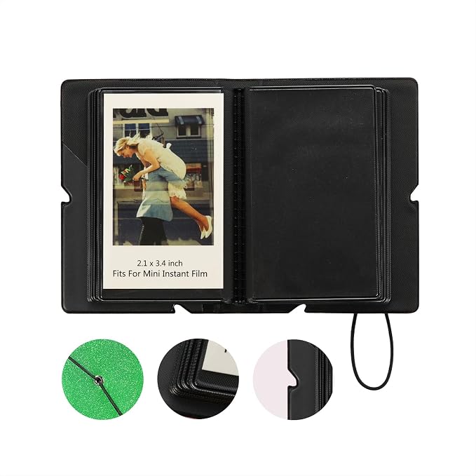 2x3 Instax Mini Photo Album, 28 Pockets. Glitter Green, 1PK | Portable Wallet Size Album Stores 2x3 inch Instant Photos. Fits Polaroid, Instax Mini, Kodak Mini Prints and Zink. - Image 3